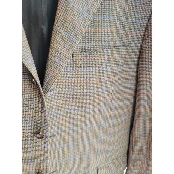 David Chu Wool Cashmere Blazer Sport Coat Sz 46 Tan Men's Plaid - Picture 2 of 14